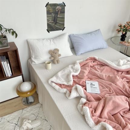 91家纺网 家纺一手货源 找家纺 六巷胡同 2022新款ins博主风羊羔绒毛毯 橘粉