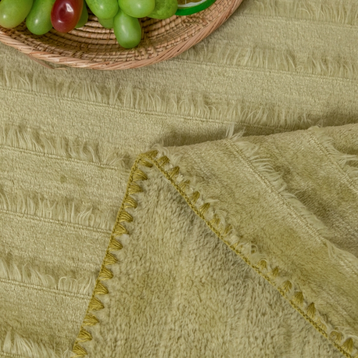 91家纺网 家纺一手货源 找家纺 乐嘉盈 2025牛奶绒流苏毯毛毯办公室家用两用毯直播 芥末绿