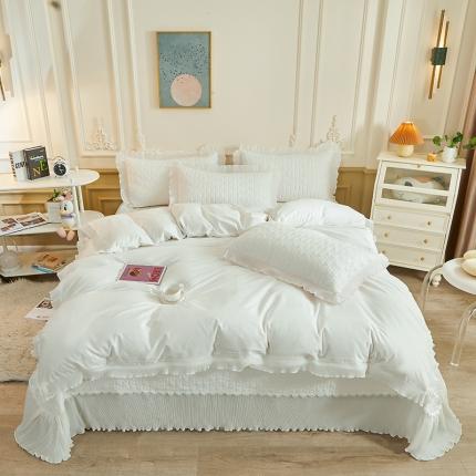 宜凡家纺 2023新款全棉印花花边系列床盖四件套 靓白