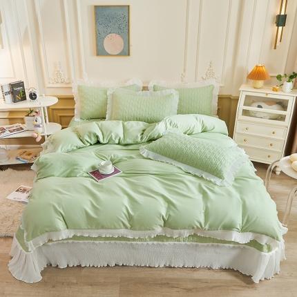 宜凡家纺 2023新款全棉印花花边系列床盖四件套 嫩绿