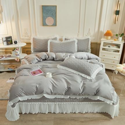 宜凡家纺 2023新款全棉印花花边系列床盖四件套 夜灰
