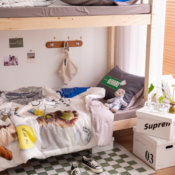 91家纺网 家纺一手货源 找家纺 总安莱生活2022八月如歌ins韩风60支数码印花学生三件套