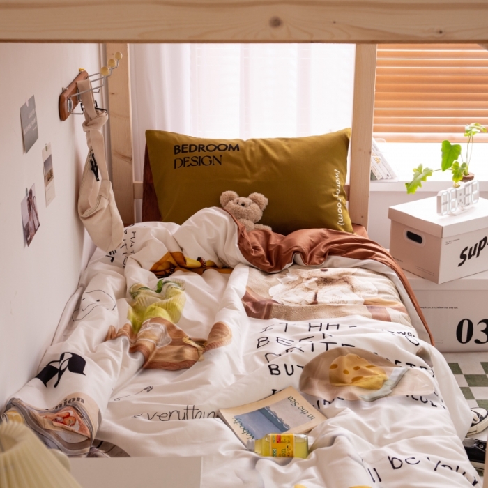 91家纺网 家纺一手货源 找家纺 安莱生活 2022八月如歌ins韩风60支数码印花学生三件套 八月如歌-焦糖