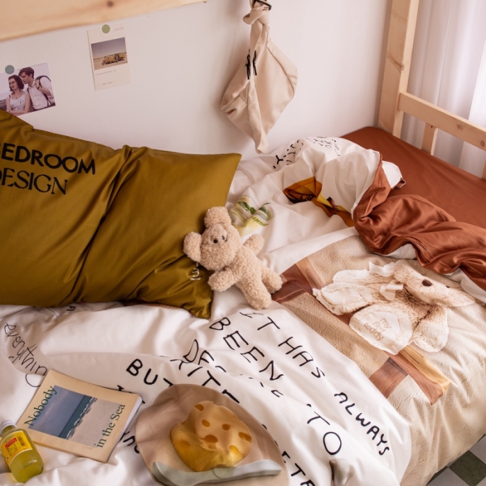 91家纺网 家纺一手货源 找家纺 安莱生活 2022八月如歌ins韩风60支数码印花学生三件套 八月如歌-焦糖