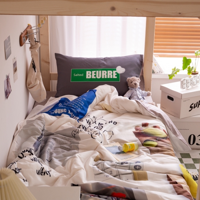 91家纺网 家纺一手货源 找家纺 安莱生活 2022八月如歌ins韩风60支数码印花学生三件套 八月如歌-浅灰