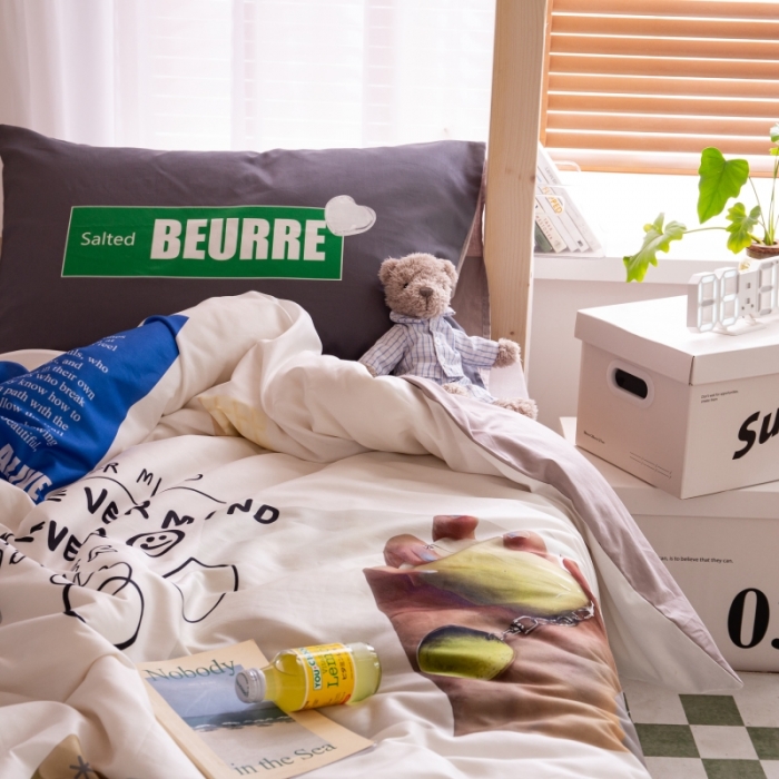 91家纺网 家纺一手货源 找家纺 安莱生活 2022八月如歌ins韩风60支数码印花学生三件套 八月如歌-浅灰