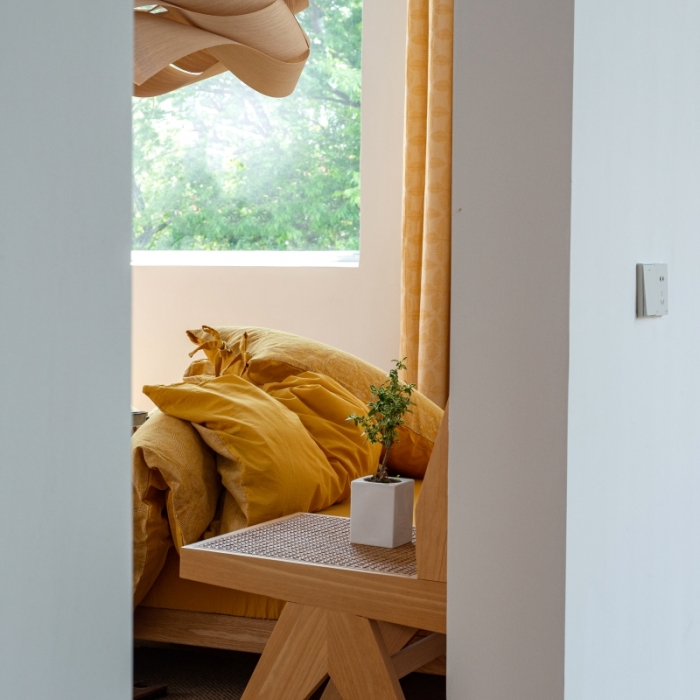 91家纺网 家纺一手货源 找家纺 安莱生活 2022新款华夫格双层纱四件套 华夫格姜黄