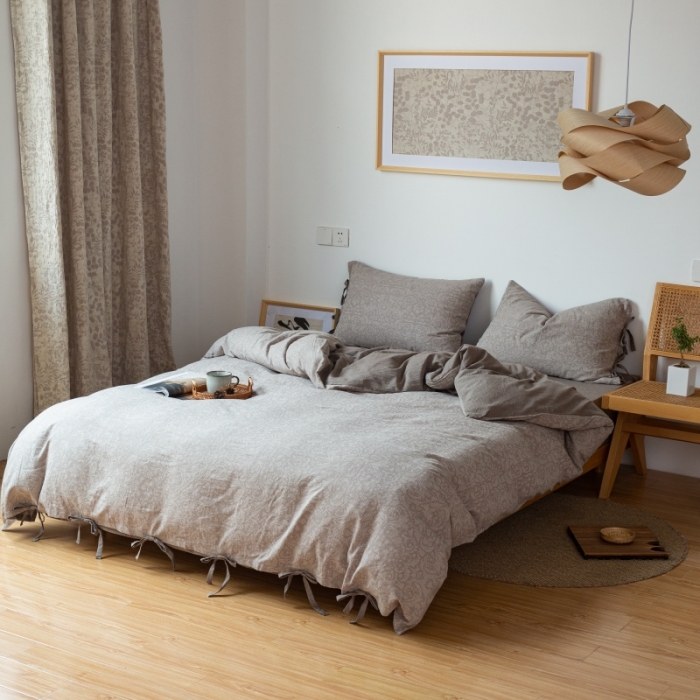 91家纺网 家纺一手货源 找家纺 安莱生活 2022新款华夫格双层纱四件套 华夫格浅灰