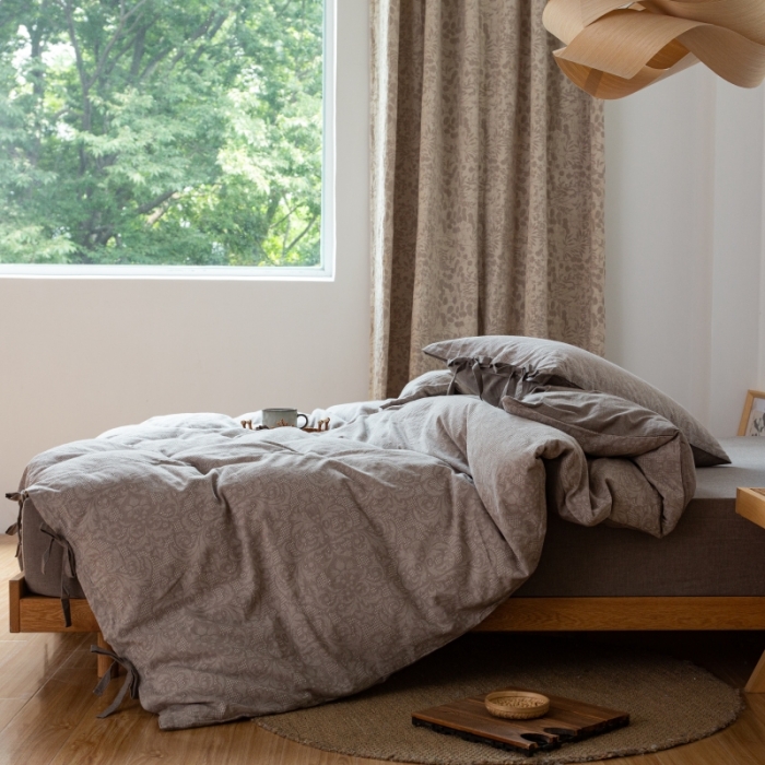 91家纺网 家纺一手货源 找家纺 安莱生活 2022新款华夫格双层纱四件套 华夫格浅灰