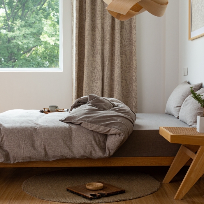 91家纺网 家纺一手货源 找家纺 安莱生活 2022新款华夫格双层纱四件套 华夫格浅灰