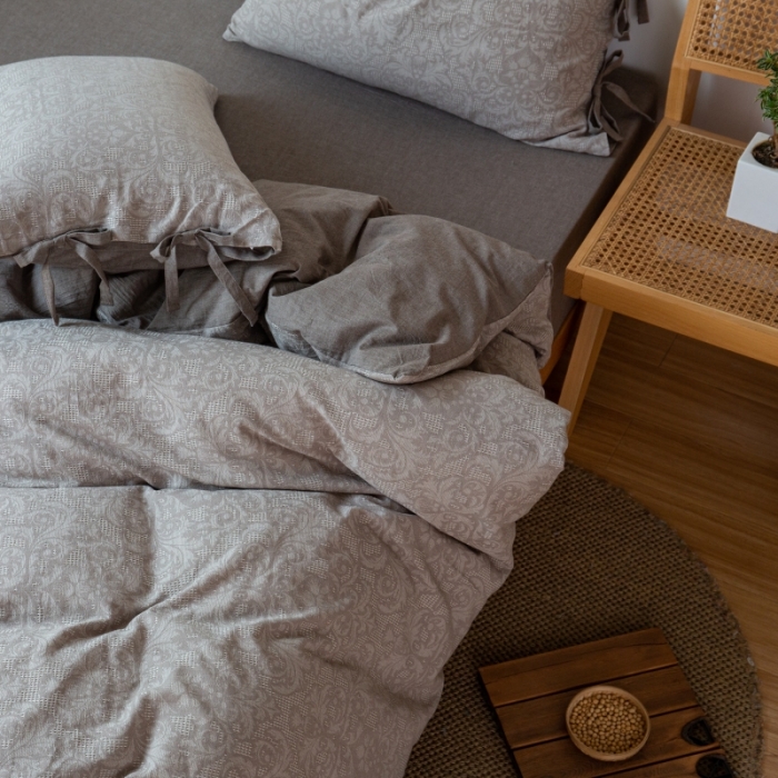 91家纺网 家纺一手货源 找家纺 安莱生活 2022新款华夫格双层纱四件套 华夫格浅灰