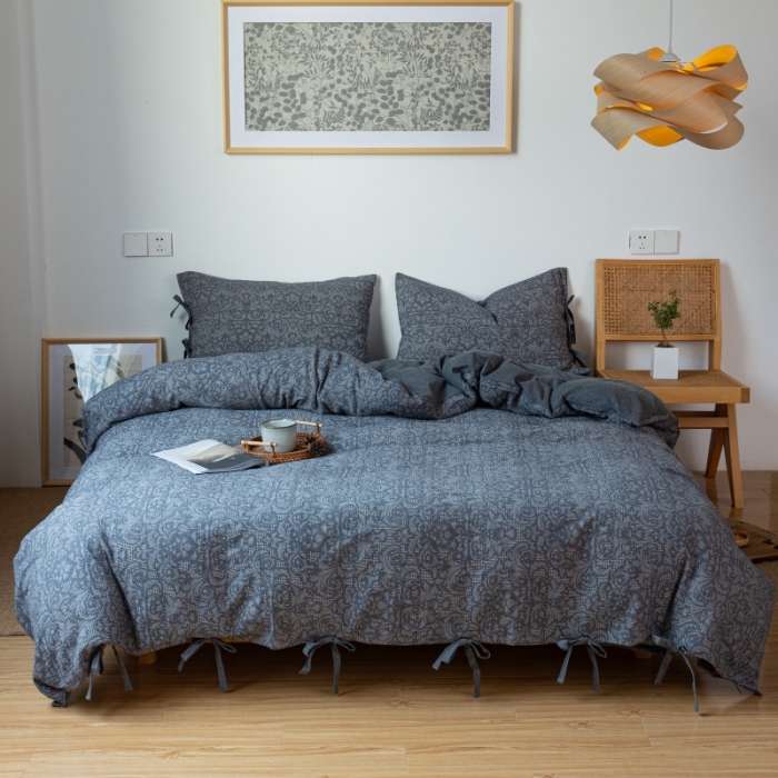 91家纺网 家纺一手货源 找家纺 安莱生活 2022新款华夫格双层纱四件套 华夫格深灰