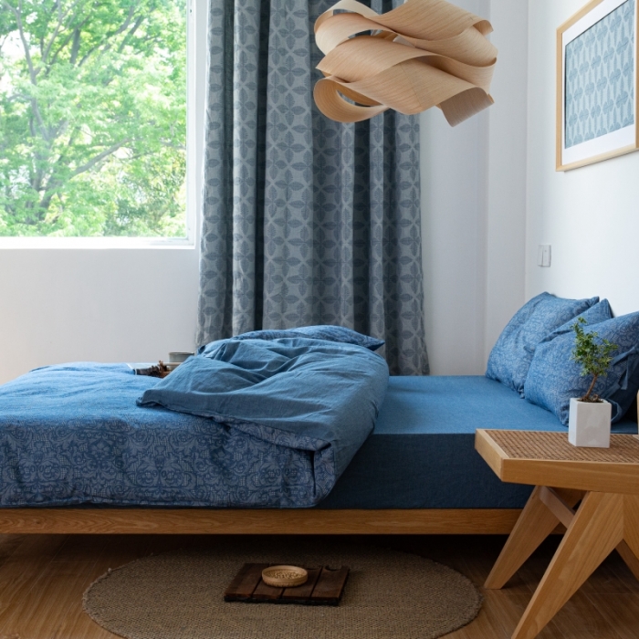 91家纺网 家纺一手货源 找家纺 安莱生活 2022新款华夫格双层纱四件套 华夫格深蓝