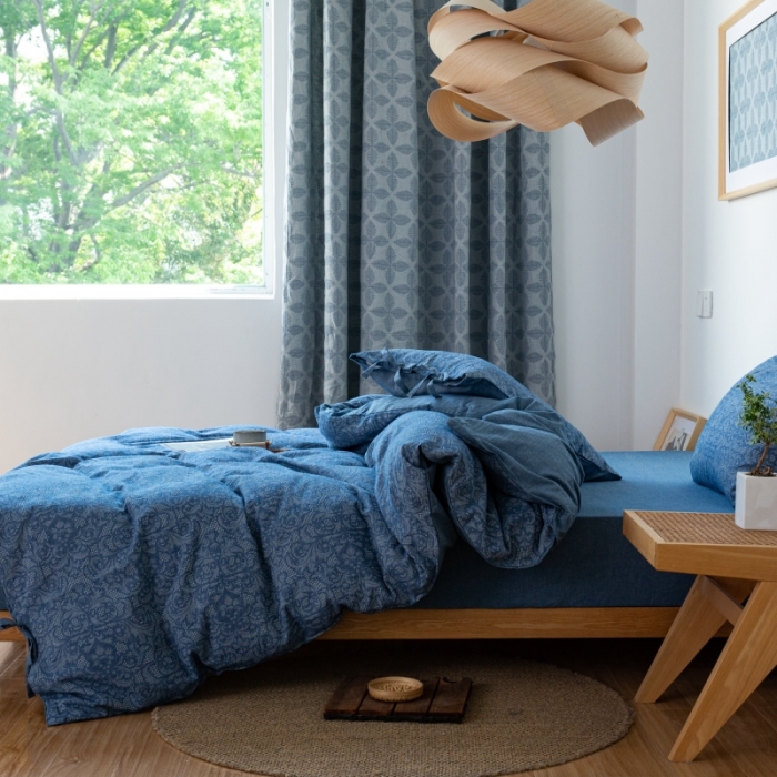 91家纺网 家纺一手货源 找家纺 安莱生活 2022新款华夫格双层纱四件套 华夫格深蓝