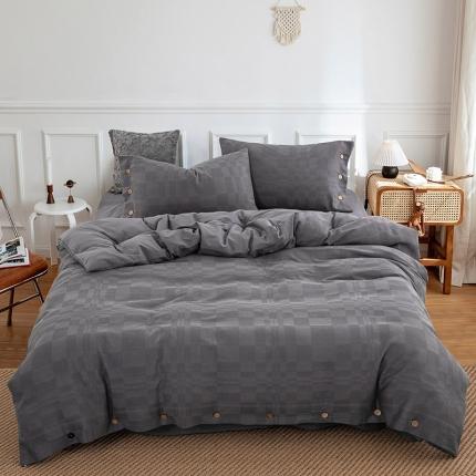 91家纺网 家纺一手货源 找家纺 源启生活 2022新款水洗棉华夫格四件套 灰色