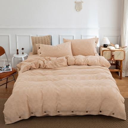 91家纺网 家纺一手货源 找家纺 源启生活 2022新款水洗棉华夫格四件套 卡其