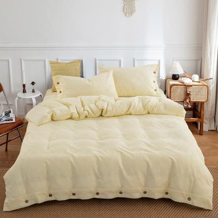 91家纺网 家纺一手货源 找家纺 源启生活 2022新款水洗棉华夫格四件套 奶黄