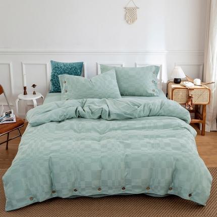 91家纺网 家纺一手货源 找家纺 源启生活 2022新款水洗棉华夫格四件套 浅绿