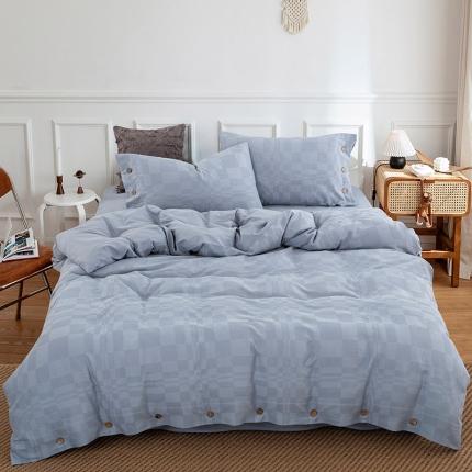 91家纺网 家纺一手货源 找家纺 源启生活 2022新款水洗棉华夫格四件套 雾霾蓝