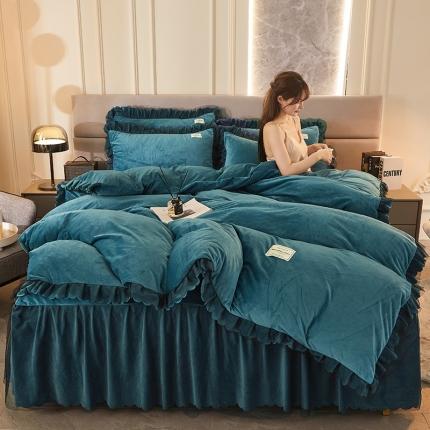 91家纺网 家纺一手货源 找家纺 （总）涵美人 新款高克重牛奶绒床裙款水晶金貂法莱绒四件套直播