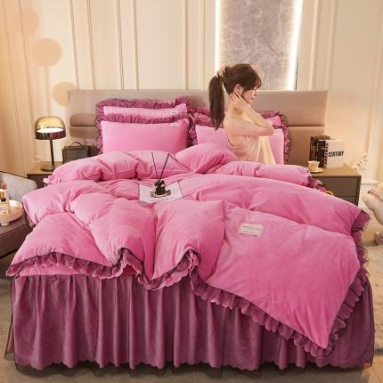 91家纺网 家纺一手货源 找家纺 （总）涵美人 新款高克重牛奶绒床裙款水晶金貂法莱绒四件套直播