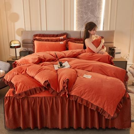 91家纺网 家纺一手货源 找家纺 （总）涵美人 新款高克重牛奶绒床裙款水晶金貂法莱绒四件套直播