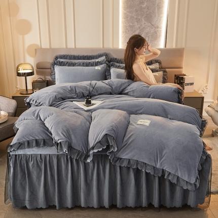 91家纺网 家纺一手货源 找家纺 （总）涵美人 新款高克重牛奶绒床裙款水晶金貂法莱绒四件套直播