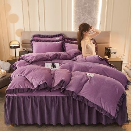 91家纺网 家纺一手货源 找家纺 （总）涵美人 新款高克重牛奶绒床裙款水晶金貂法莱绒四件套直播