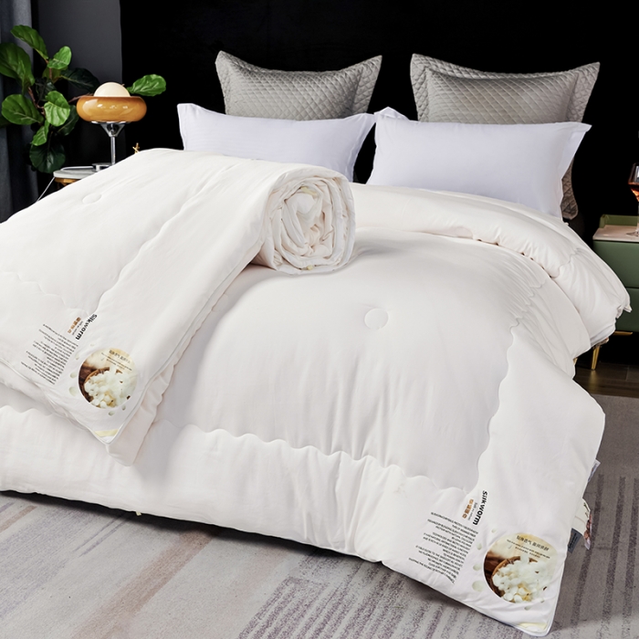 91家纺网 家纺一手货源 找家纺 丽卡家纺 2023新款蚕蛹蛋白大豆子母被 白色