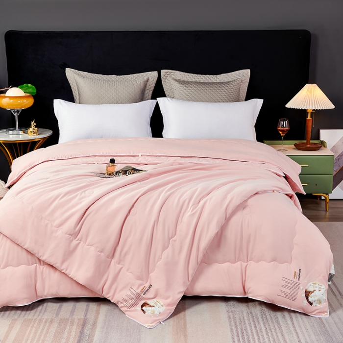 91家纺网 家纺一手货源 找家纺 丽卡家纺 2023新款蚕蛹蛋白大豆子母被 粉色