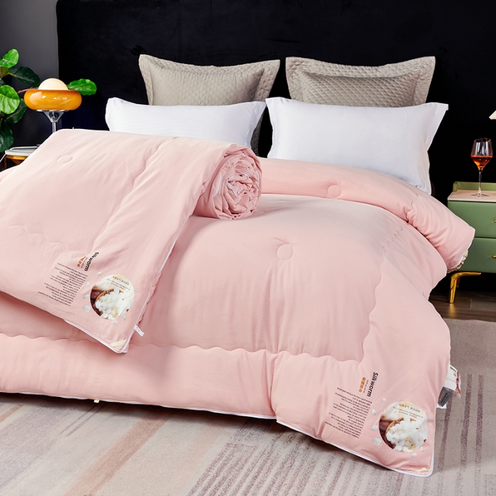 91家纺网 家纺一手货源 找家纺 丽卡家纺 2023新款蚕蛹蛋白大豆子母被 粉色