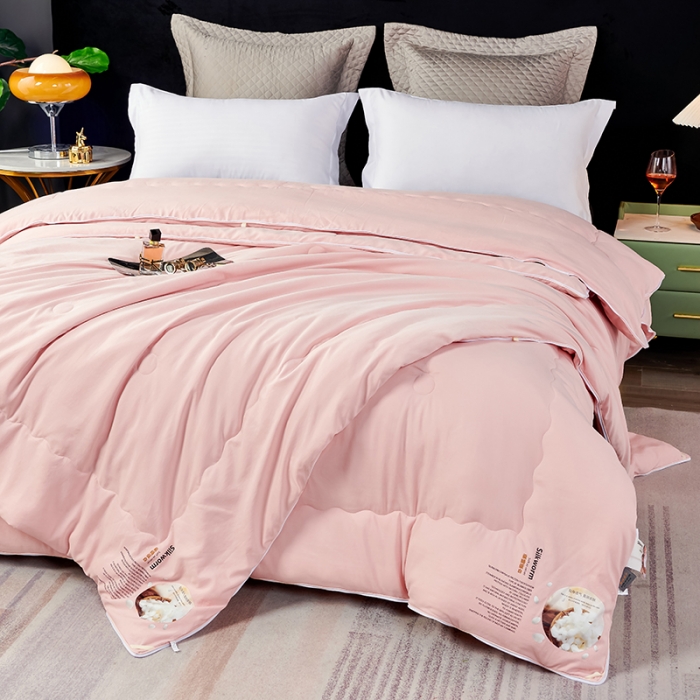 91家纺网 家纺一手货源 找家纺 丽卡家纺 2023新款蚕蛹蛋白大豆子母被 粉色