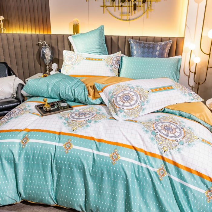 91家纺网 家纺一手货源 找家纺 氧家2025新款水洗天丝轻奢风印花四件套 斐蒂斯绿