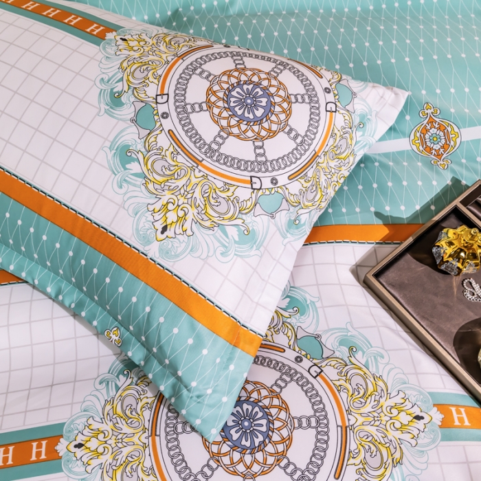 91家纺网 家纺一手货源 找家纺 氧家2025新款水洗天丝轻奢风印花四件套 斐蒂斯绿