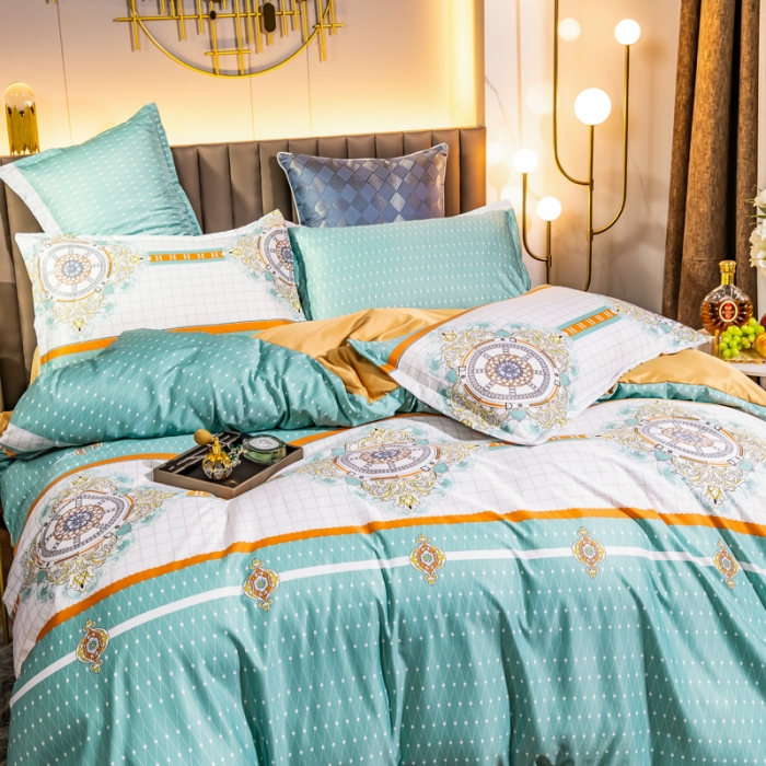 91家纺网 家纺一手货源 找家纺 氧家2025新款水洗天丝轻奢风印花四件套 斐蒂斯绿