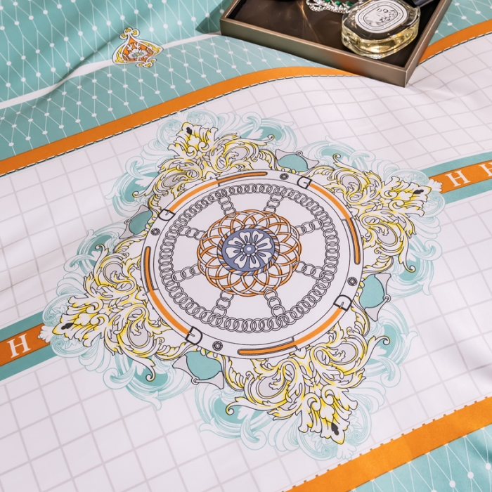 91家纺网 家纺一手货源 找家纺 氧家2025新款水洗天丝轻奢风印花四件套 斐蒂斯绿