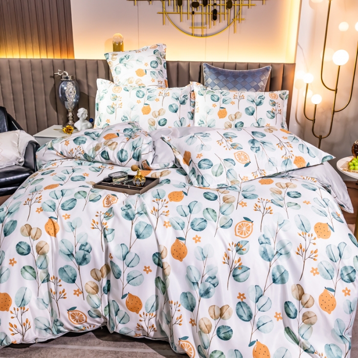 91家纺网 家纺一手货源 找家纺 氧家2025新款水洗天丝轻奢风印花四件套 幽兰