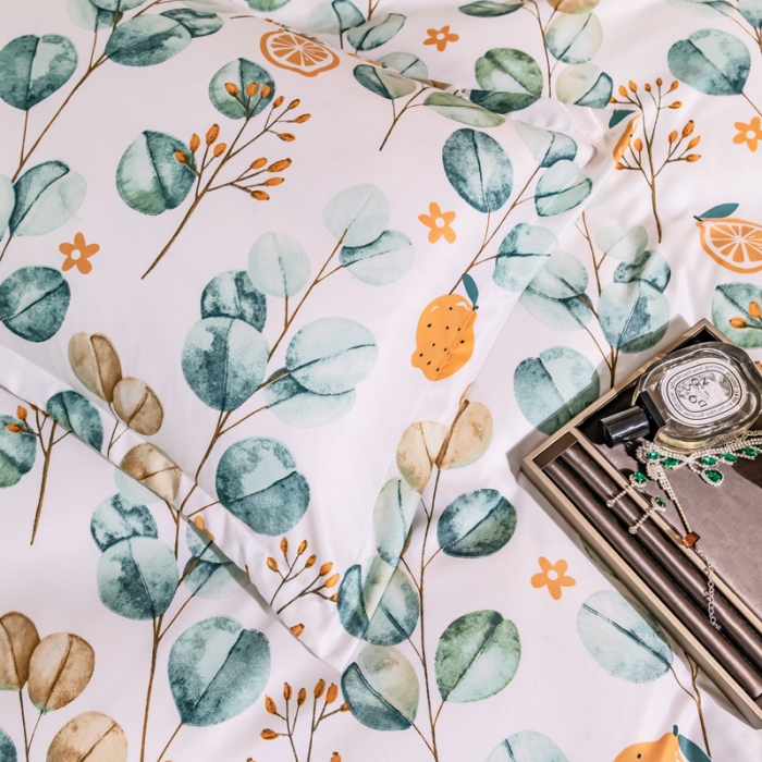 91家纺网 家纺一手货源 找家纺 氧家2025新款水洗天丝轻奢风印花四件套 幽兰