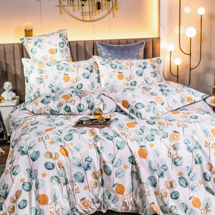 91家纺网 家纺一手货源 找家纺 氧家2025新款水洗天丝轻奢风印花四件套 幽兰