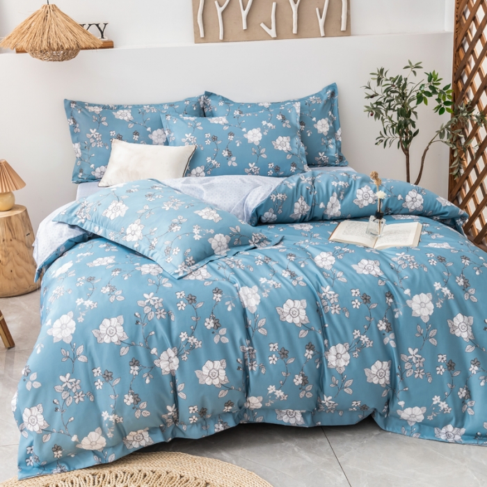 91家纺网 家纺一手货源 找家纺 氧家 2022新款60支兰精天丝印花四件套 蓝染