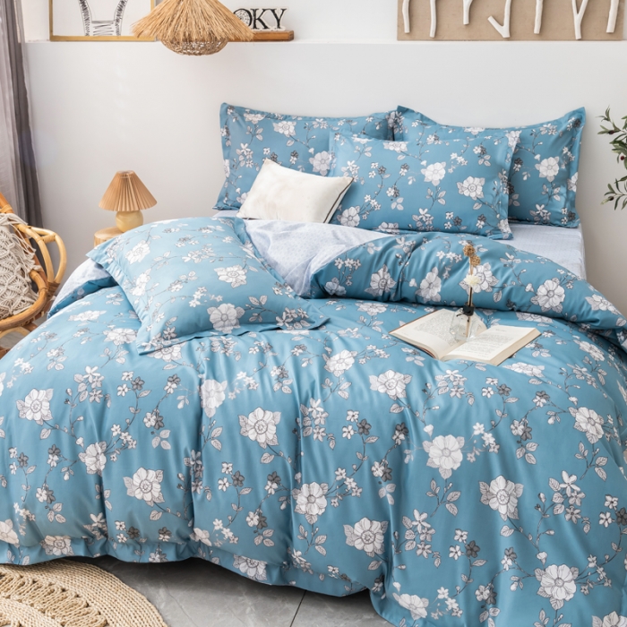 91家纺网 家纺一手货源 找家纺 氧家 2022新款60支兰精天丝印花四件套 蓝染