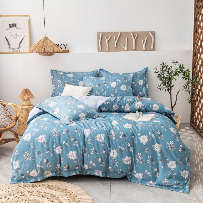 91家纺网 家纺一手货源 找家纺 氧家 2022新款60支兰精天丝印花四件套 蓝染