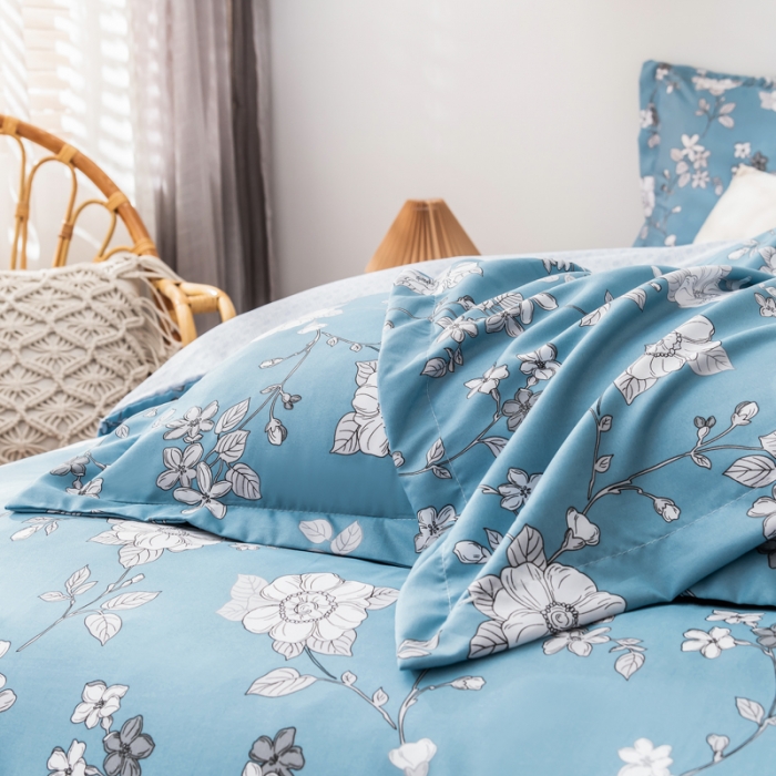 91家纺网 家纺一手货源 找家纺 氧家 2022新款60支兰精天丝印花四件套 蓝染