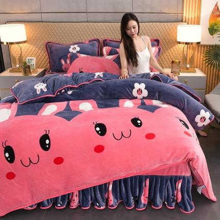 91家纺网 家纺一手货源 找家纺 新8.5-9.5斤法莱绒珊瑚牛奶金貂绒四件套床裙 吉米粉