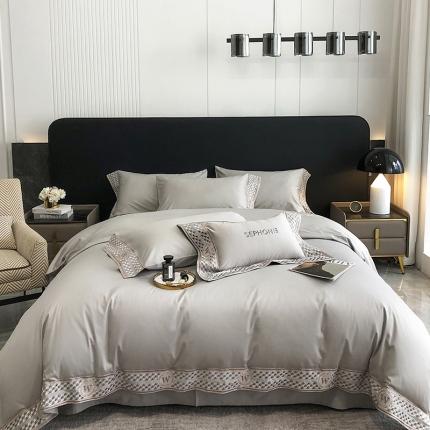 91家纺网 家纺一手货源 找家纺 乐视家纺2024新款120支双股澳棉刺绣四件套 邂逅-弥漫灰