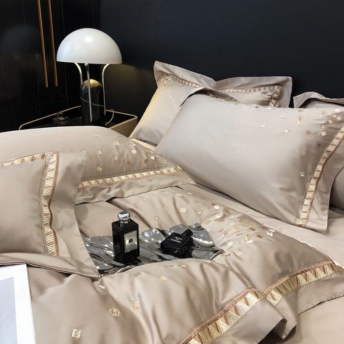 91家纺网 家纺一手货源 找家纺 乐视家纺2024新款120支双股澳棉刺绣四件套 露娜-绅士咖