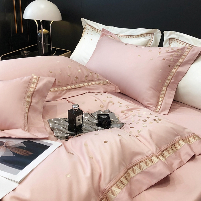 91家纺网 家纺一手货源 找家纺 乐视家纺2024新款120支双股澳棉刺绣四件套 露娜-樱花粉