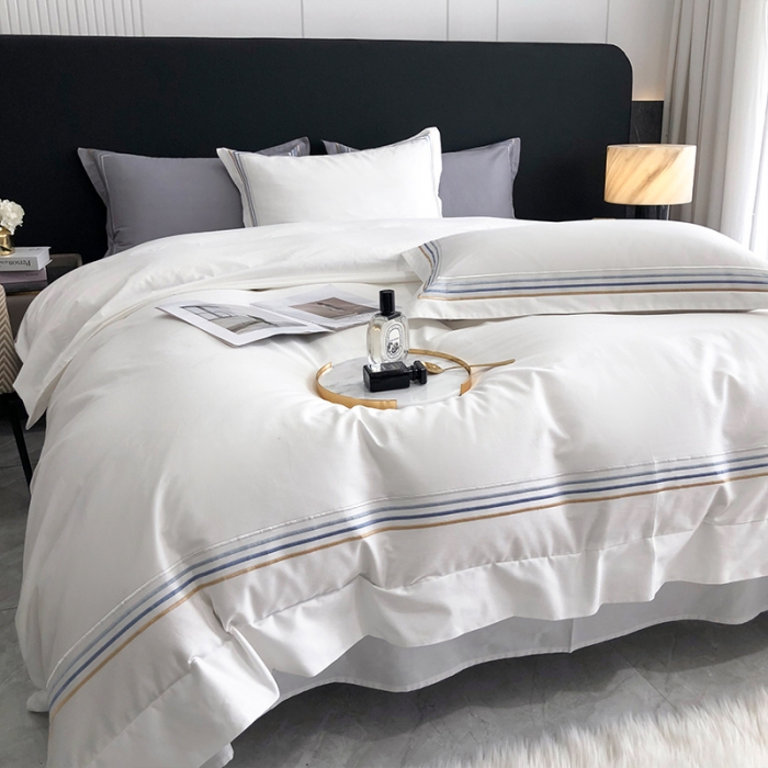 91家纺网 家纺一手货源 找家纺 （总）乐视家纺2024新款120支双股澳棉刺绣四件套-极简风