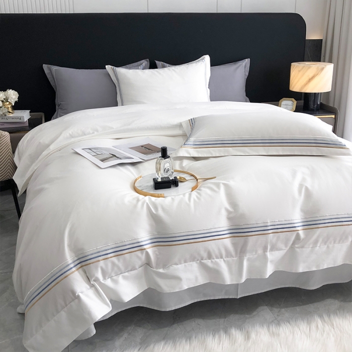 91家纺网 家纺一手货源 找家纺 乐视家纺2024新款120支双股澳棉刺绣四件套-极简风 雅伦-典雅白