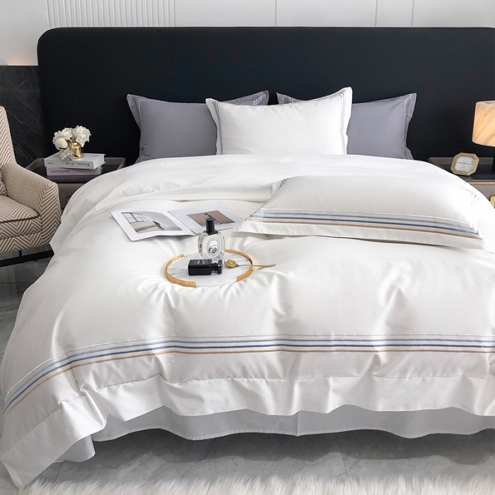 91家纺网 家纺一手货源 找家纺 乐视家纺2024新款120支双股澳棉刺绣四件套-极简风 雅伦-典雅白